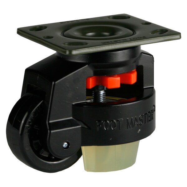Foot Master Leveling Caster, 75 mm Nylon Wheel, 4 x 4-1/2 Plate, Swivel, 800 kg Cap, PU Foot Pad, Black GD-100-F-NYN-CUR-FBL-PUS - main